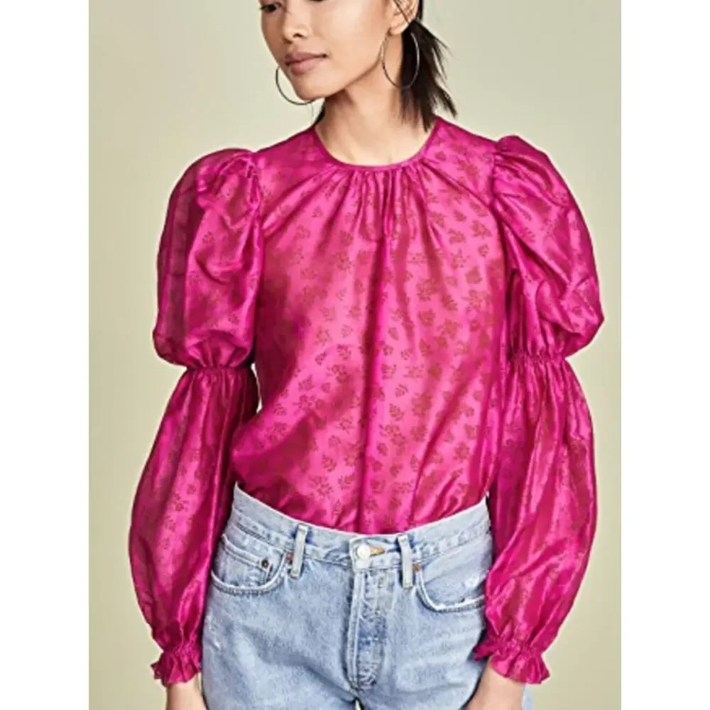 Ulla Johnson Aster Silk Blend Blouse Fuchsia Pink Puff Sleeve Size 0